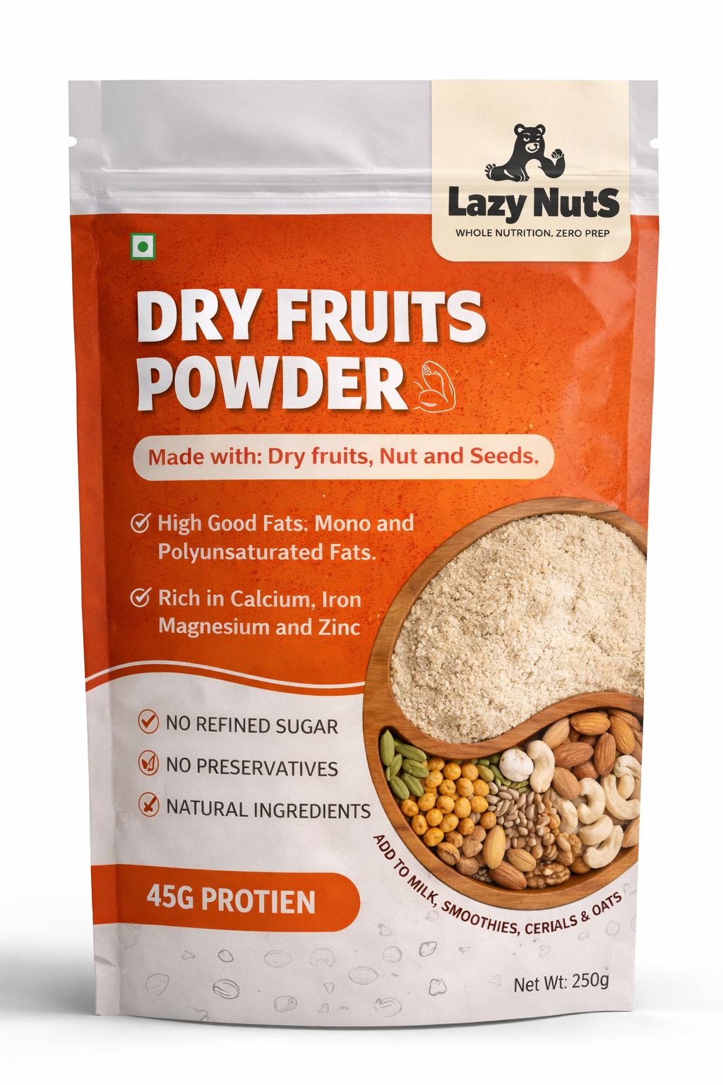 Lazy Nuts Dry Fruits Powder | Zero Prep Energy Mix | 250g